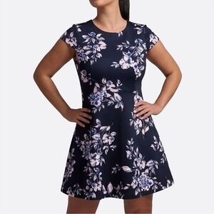 Vince Camuto Midnight Navy Floral Scuba Fit & Flare Dress Size Medium 8 Coquette
